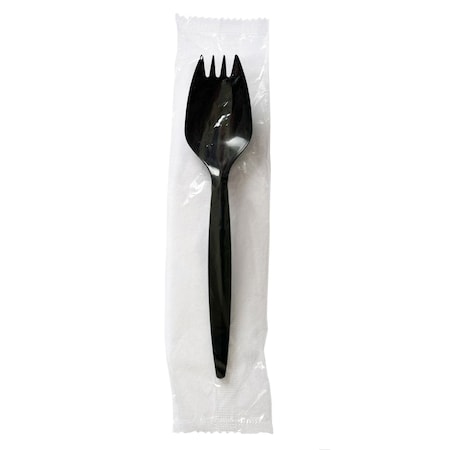 Boardwalk Mediumweight Wrapped Polypropylene Cutlery, Spork, Black, 1000PK BWKSPORKBLPPIW